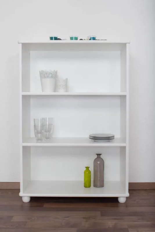 Regal, Küchenregal, Wohnzimmerregal, Bücherregal - 80 cm breit, Kiefer Holz-Massiv, Farbe: Weiß Abbildung