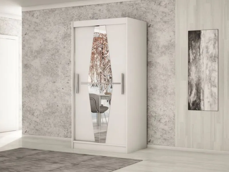 100 cm breiter Kleiderschrank mit 2 Türen | 5 Fächer | Farbe: Weiß Abbildung