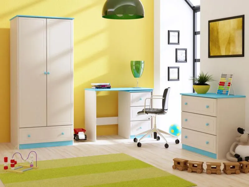 Mehrzweckschrank Kiefer, Farbe: Weiß / Blau 182x80x60 cm Abbildung