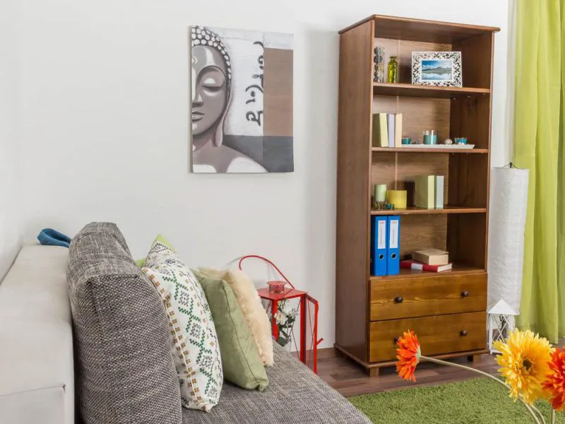 Regal - 80 cm breit, Kiefer Holz-Massiv, Farbe: Eiche Abbildung