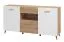 Sideboard / Kommode mit modernen Design Baka 05, Farbe: Eiche Artisan / Weiß Hochglanz, drei Türen, eine Schublade, Maße: 87,5 x 173 x 41,5 cm, sechs Fächer