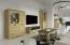 Vitrine Talimatau 06, Farbe: Eiche / Grau - 156 x 106 x 43 cm (H x B x T)