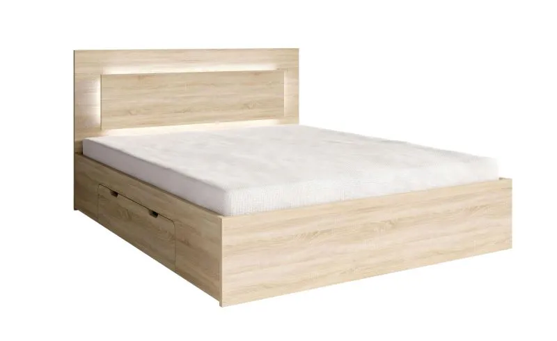 Einzelbett / Jugendbett mit Bettschublade Almopia 04, inkl. LED-Beleuchtung, Farbe: Eiche Sonoma, Liegefläche: 140 x 200 cm, schlichtes Design
