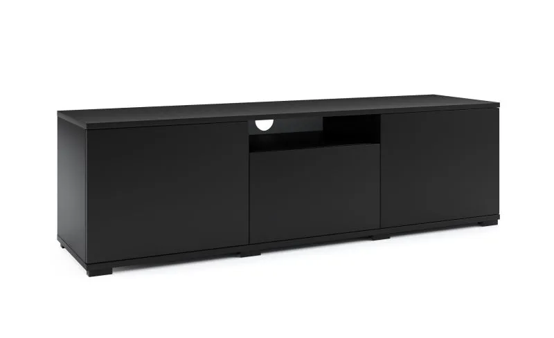 TV-Unterschrank mit Push-to-open Funktion Zapopan 104, eine Kipptür, Farbe: Schwarz, ein Kabelloch, vier Fächer, Maße: 42 x 150 x 40 cm, für Wohnzimmer