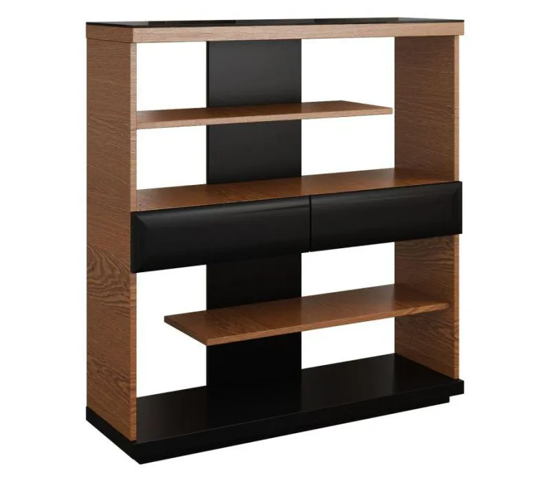 Standregal, 102 cm breit, teilmassiv, Farbe: Walnuss / Schwarz Abbildung
