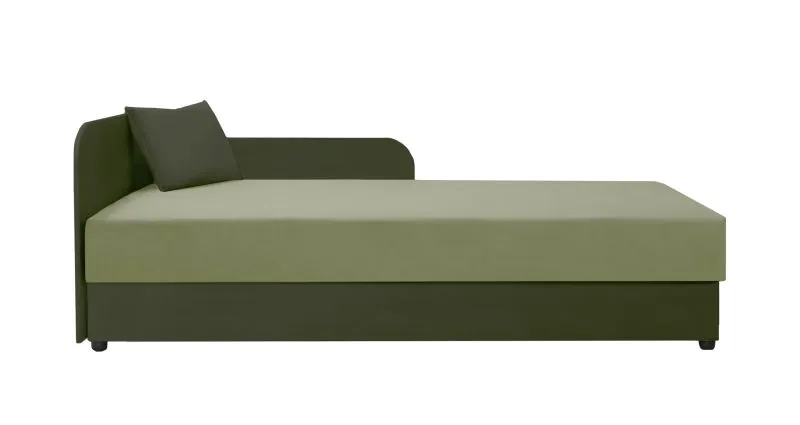 Tagesbett / Gästebett mit bequemer Polsterung Lobatos 33, Farbe: Dunkelgrün / Grün, inkl. Kissen, Liegefläche: 90 x 195 cm, Stauraum, Kopfteil links