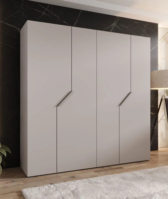 Kleiderschrank | 4-Türig | Farbe: Kaschmir | 2 Fächer | 2 Kleiderstangen | Griffe: Kaschmir | Soft-Close-Funktion | Maße: 200 x 52 x 202 cm | ABS-Kanten