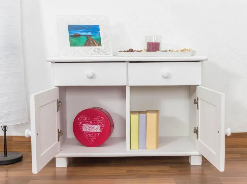 Nachtkommode Weiß 55x80x35 (HxBxT) Kiefer massiv, 2 Schublade(n) Abbildung