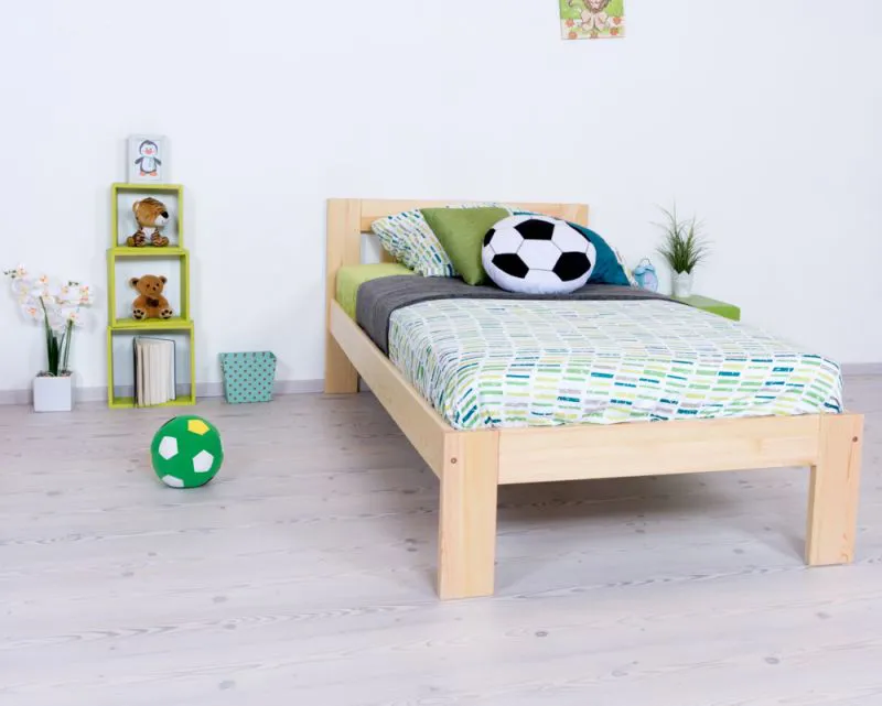 Kinderbett / Jugendbett Kiefer massiv Vollholz natur 76, inkl. Lattenrost - 100 x 200 cm (B x L)