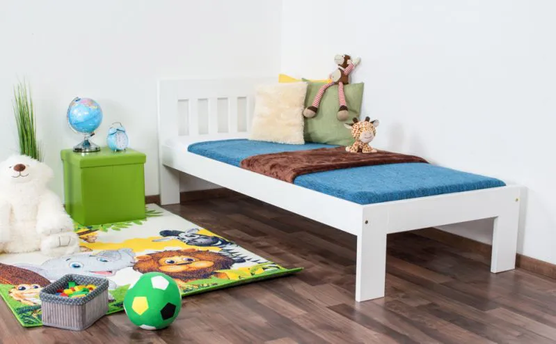 Kinderbett / Jugendbett Kiefer massiv Vollholz weiß 76, inkl. Lattenrost - 80 x 200 cm (B x L)