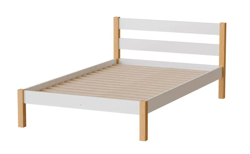 Jugendbett / Gästebett Ailina 05 in Weiß / Eiche Natur, 120 x 200 cm Liegefläche, Kiefernholz massiv, Einzelbett