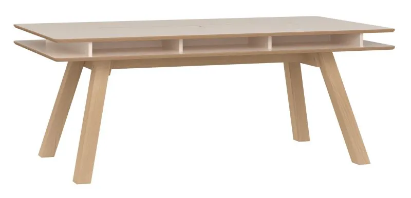 Esstisch | Farbe: Beige / Eiche | Maße: 200 x 100 cm | Nische für Blumen oder frische Kräuter | Beine: Kiefernholz gebeizt und lackiert | modernes Design