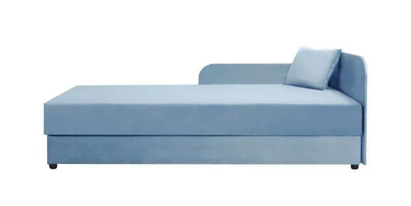 Gästebett / Tagesbett Lobatos 78, Farbe: Blau, Kopfteil rechts, aufklappbarer Stauraum, Sofa-Bett, Bonellfederkernung, Liegefläche: 80 x 195 cm, inkl. Kissen