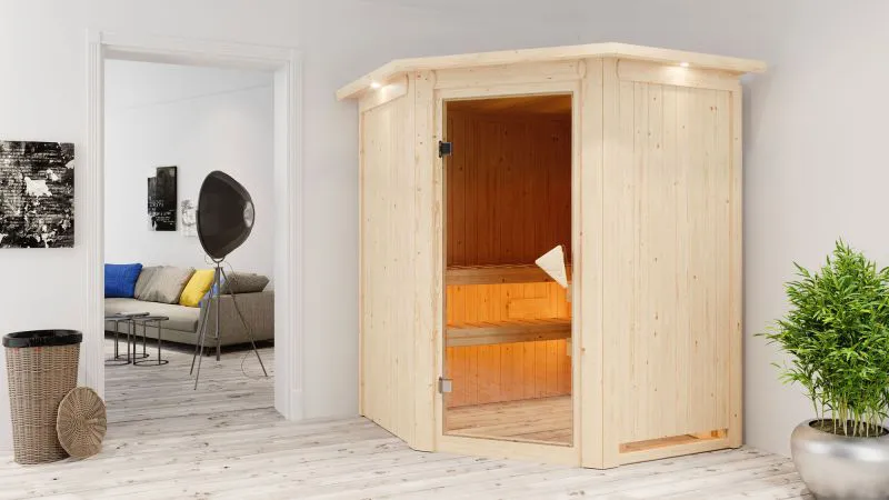 Sauna "Eetu" SET mit Kranz Inkl. Ofen externe Steuerung easy 9 kW Edelstahl - 165 x 165 x 202 cm (B x T x H)