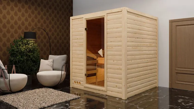 Sauna "Jonna" SET mit bronzierter Tür & Ofen BIO 9 kW Edelstahl - 196 x 196 x 200 cm (B x T x H)