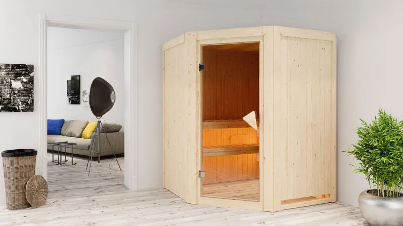 Sauna "Loran" mit bronzierter Tür - Farbe: Natur - 151 x 151 x 198 cm (B x T x H)