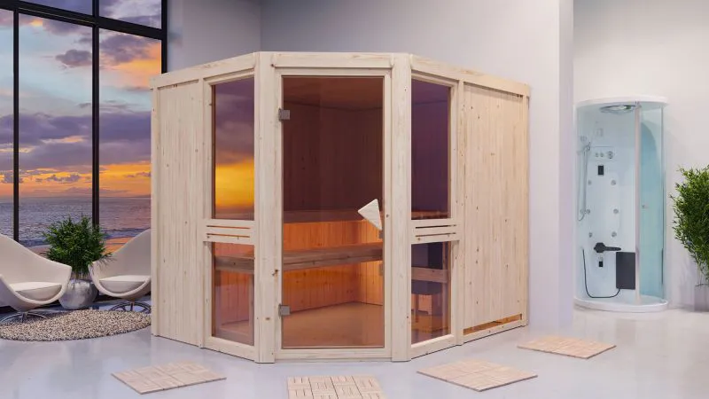 Sauna "Tjelvar 3" SET mit bronzierter Tür & Ofen 9 kW - 231 x 196 x 198 cm (B x T x H)