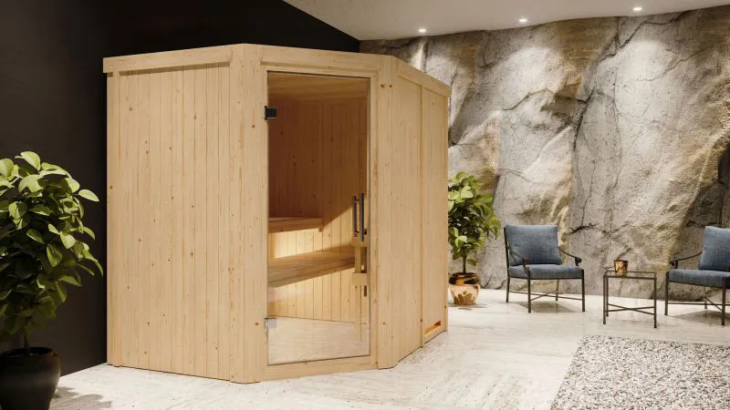 Sauna "Hanko" mit Klarglastür - Farbe: Natur - 196 x 170 x 198 cm (B x T x H)
