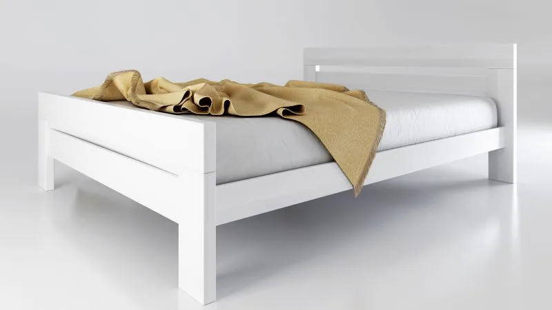 Doppelbett inkl. Lattenrost Lingaula 02, klassisches Design, Farbe: Weiß, Liegefläche: 180 x 200 cm, aus massivem Buchenholz, lange Lebensdauer