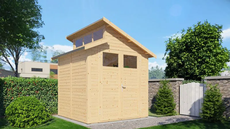 Steiner Shopping Gartenhaus / Gerätehaus Puchheim 01 inkl. Fußboden, Naturbelassen - 19 mm Elementgartenhaus, Grundfläche: 4,24 m², Doppel-Pultdach