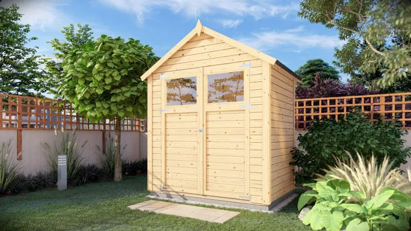Kleines Gartenhaus 1,31 x 2,02 Meter (inkl. Dach) | aus Holz | aus vorgefertigten Elementen| unbehandelt | mit Satteldach Abbildung