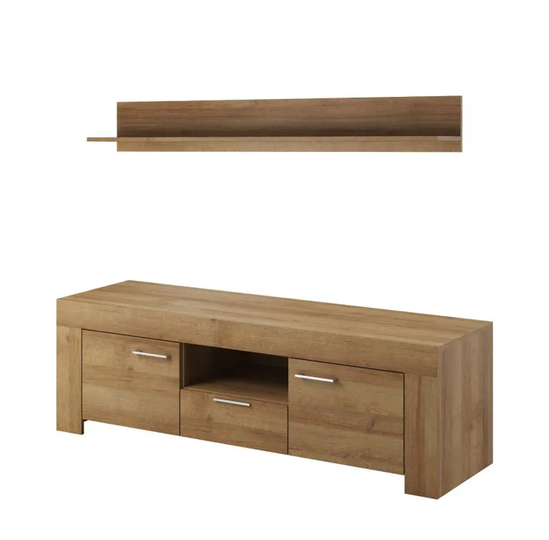 TV-Unterschrank mit einen Wandregal Totnes 12, Farbe: Eiche Riviera - Abmessungen: 50 x 155 x 47 cm (H x B x T)