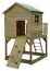 Spielturm S20D1, Dach: Grün, inkl. Wellenrutsche, Doppelschaukel-Anbau, Balkon, Sandkasten, Kletterwand und Holzleiter - Abmessungen: 522 x 363 cm (B x T)
