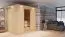 Sauna "Veli" SET mit Klarglastür, Kranz & Ofen externe Steuerung easy 9 KW - 210 x 165 x 202 cm (B x T x H)