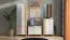 Garderobe Komplett - Set A Venac, 5-teilig, Farbe: Eiche Artisan / Kaschmir, ein Garderobenschrank, eine Kommode, ein Spiegel, ein Schuhschrank mit Sitzkissen und eine Garderobe mit sechs Haken