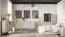Schlafzimmer - Set C Annelin, 4-teilig, in Kaschmir, mit Dekorleisten, 2 Kommoden mit Schubladen, 1 Vitrine, 1 Beistelltisch, Füße und Griffe aus Metall