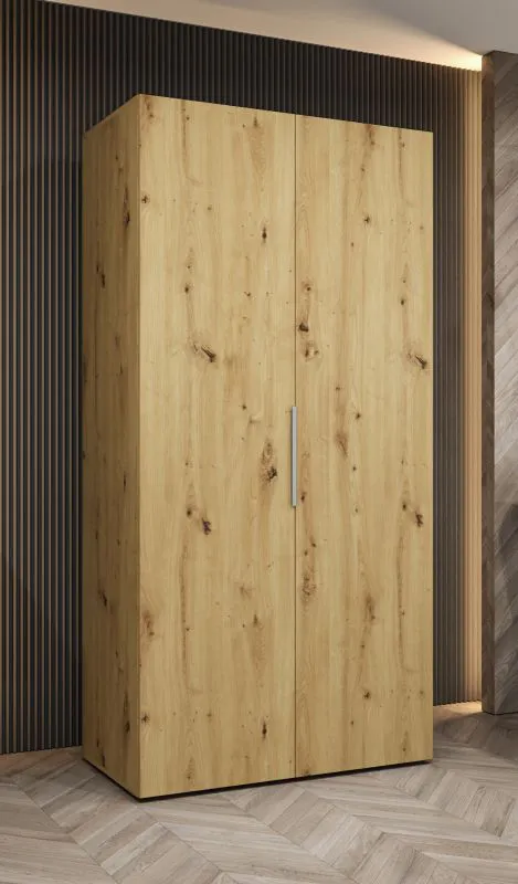 Kleiderschrank mit einer Kleiderstange Korab 02, 1 Meter breit, ein Fach, zwei Türen, Farbe: Eiche Artisan, Soft-Close-Funktion, Griffe: Kaschmir