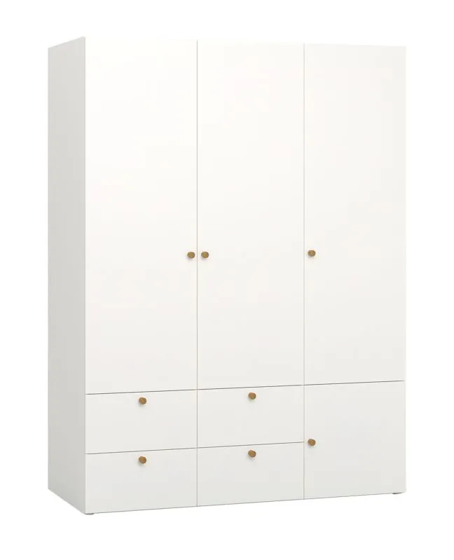 Drehtürenschrank / Kleiderschrank mit integrierter LED-Beleuchtung Aenna 18, Farbe: Weiß / Grau, Maße: 202,5 x 151 x 60 cm, Griffe: Eiche, einfaches und modernes Design
