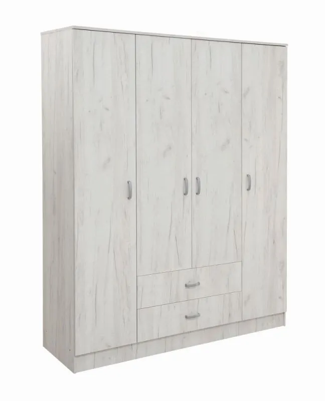 Schlafzimmer - Kleiderschrank, Farbe: Eiche Weiß - 200 x 164 x 53 cm (H x B x T) Abbildung