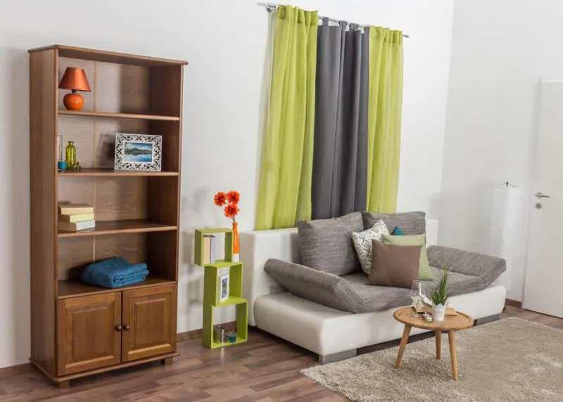 Regal, Küchenregal, Wohnzimmerregal, Bücherregal - 80 cm breit, Kiefer Holz-Massiv, Farbe: Eiche Abbildung
