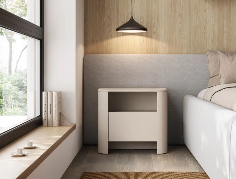 Nachtkommode | Vytgarth 09 | 52 x 58 x 39 cm | Nachttisch | Kaschmir | griffloses Design | 1 Schublade | 1 Fach | ausreichend Platz | Push-to-Open