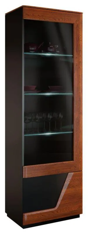 Wohnzimmerschrank, Vitrine, 61 cm breit, teilmassiv, Farbe: Walnuss / Schwarz Abbildung