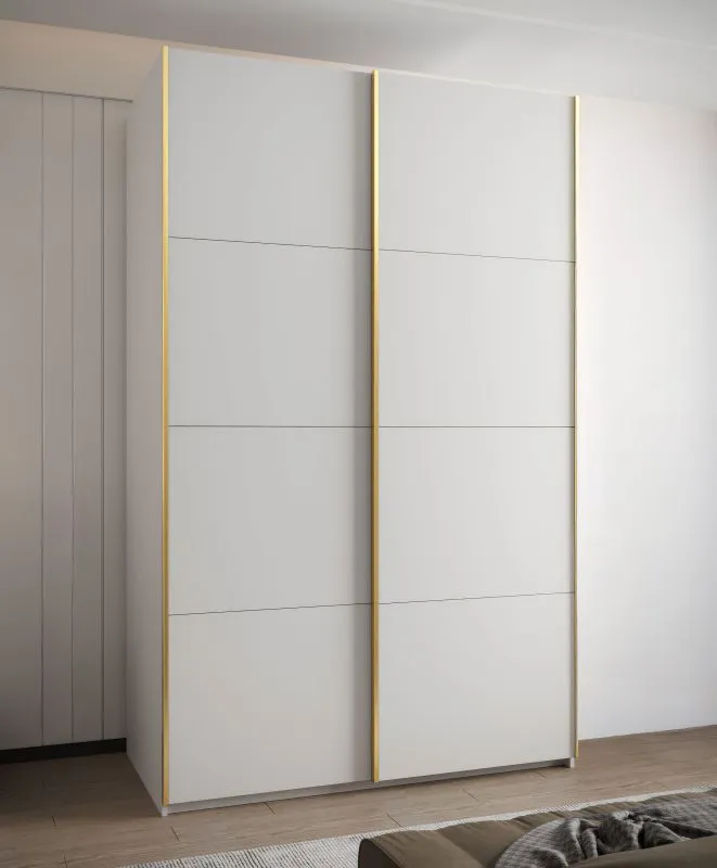 Kleiderschrank / Schiebetürenschrank | ABS-Kantenschutz | 245,5 x 160 x 64 cm | 11 Fächer | 2 Kleiderstangen | 2 Schiebetüren | Farbe: Weiß | Soft-Close