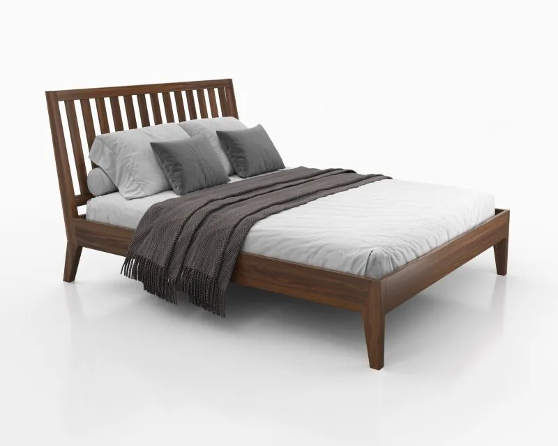 Einzelbett / Gästebett Engordany 08 | Buche Vollholz massiv | lackiert | Liegefläche: 140 x 200 cm | Farbe: Walnuss | mit hoher Kopfstütze | ästhetisches Design
