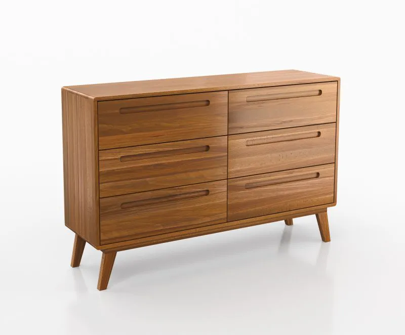 Kommode mit sechs Schubladen Engordany 02 | Buche Vollholz massiv | lackiert | Farbe: Eiche Rustikal | Maße: 90 x 140 x 39 cm | Soft-Close-Funktion | für Wohnzimmer