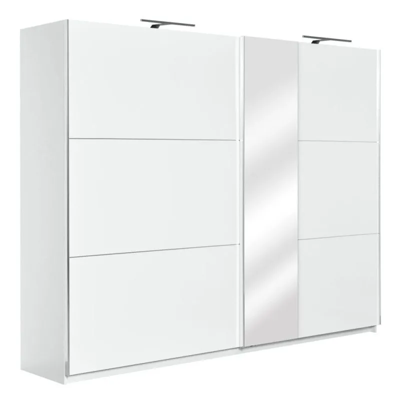 Kleiderschrank Weiß Hochglanz mit Spiegel, Abmessung: 222 x 269 x 64 cm (H x B x T) Abbildung