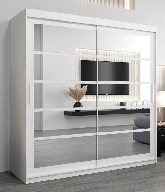 Schiebetürenschrank / Kleiderschrank Aizkorri 05B mit Spiegel, Farbe: Weiß matt - Abmessungen: 200 x 200 x 62 cm (H x B x T)