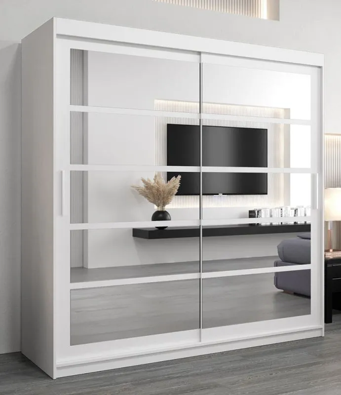 2 Meter breiter Kleiderschrank mit 2 Türen | Farbe: Weiß Abbildung
