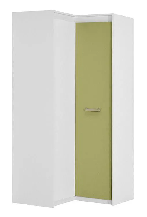 Kinderzimmer - Drehtürenschrank / Eckkleiderschrank Koa 04, Farbe: Weiß / Grün - Abmessungen: 203 x 98 x 98 cm (H x B x T)