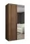 Kleiderschrank mit zwei Türen | Farbe: Walnuss | eine Spiegeltür | Soft-Close-Funktion | 1 Meter breit | Griffe: Schwarz | eine Kleiderstange | ein Fach