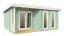 Gartenhaus in L Form G24 inkl. Fußboden und Isolierverglasung, Gletschergrün, 44 mm Blockbohlenhaus, 17,20 m², Pultdach, Doppeltür, kleine Terrasse