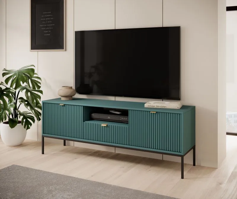 TV-Unterschrank Worthing 11, Farbe: Grün / Schwarz / Gold - Abmessungen: 56 x 154 x 39 cm (H x B x T)