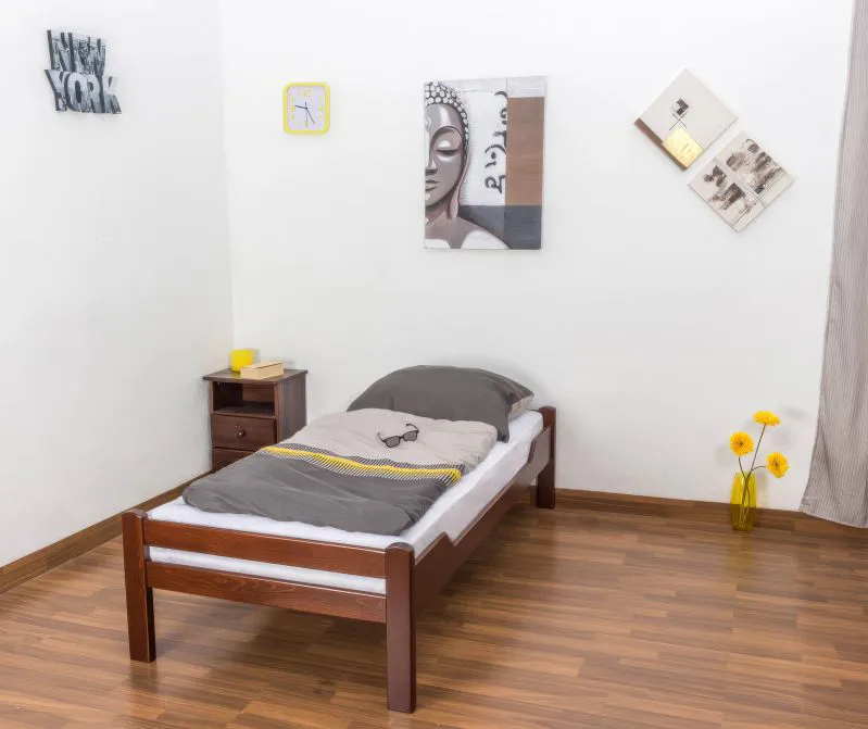 Einzelbett "Easy Premium Line" K1/1n, Buche Vollholz massiv Dunkelbraun - Maße: 90 x 200 cm