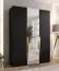 Drehtürenschrank / Kleiderschrank | Farbe: Schwarz | 1 Spiegeltür | Griffe: Gold | 2 Fächer | Soft-Close | 2 Kleiderstangen | Maße: 150 x 52 x 202 cm | ABS
