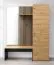 Garderobe Komplett - Set Miavorla 1 | Farbe: Eiche Artisan/ Schwarz | Sitzbank | großer Spiegel | 150 x 40 x 198,5 cm | Schrank mit 4 Fächern