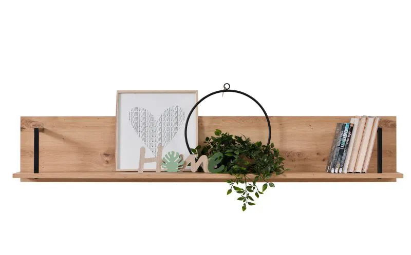 Wandregal im Industrial Stil Crina 05, eine Ablagefläche, Farbe: Eiche Artisan / Schwarz, Maße: 24 x 137,5 x 21 cm, ABS-Kantenschutz, für Wohnzimmer